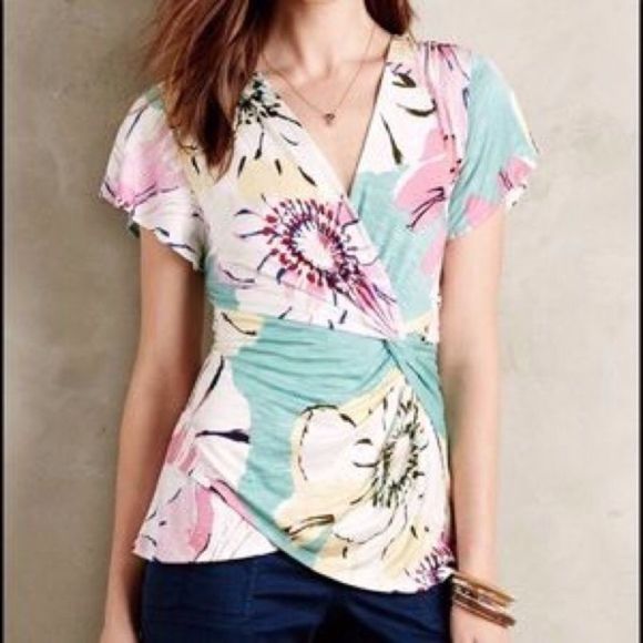 Anthropologie Tops - Anthropologie Deletta Blue Floral Blouse XS